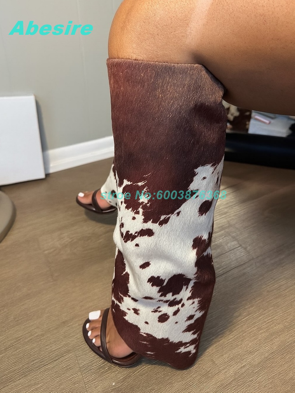 Women'S Fashion Show - İnek Desenli Patchwork Süet Sandalet Botlar