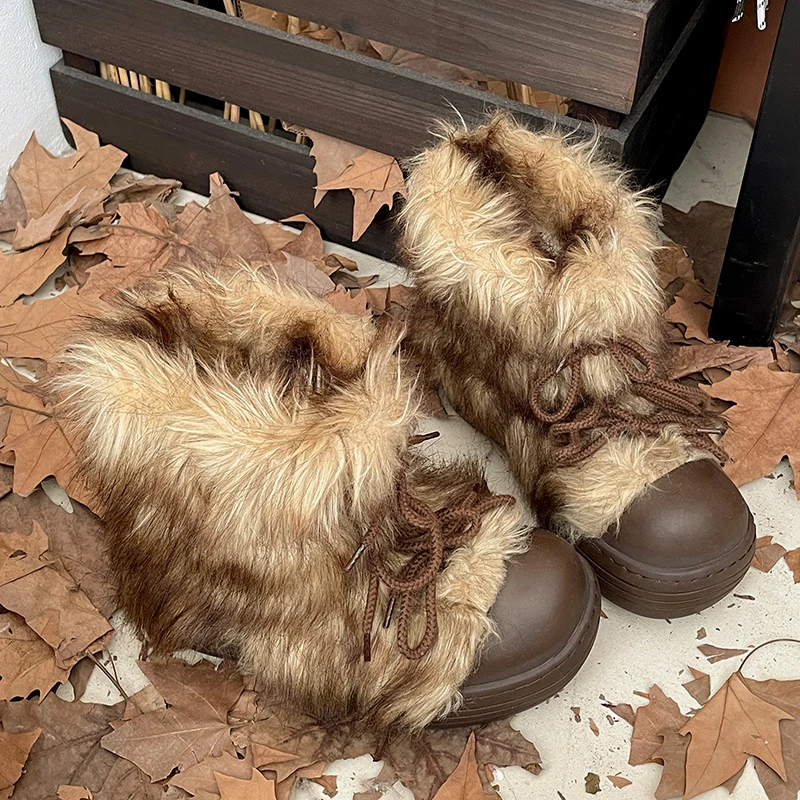 Women'S Young Fashion - Peluş Yuvarlak Ayak kadın Kar Botu