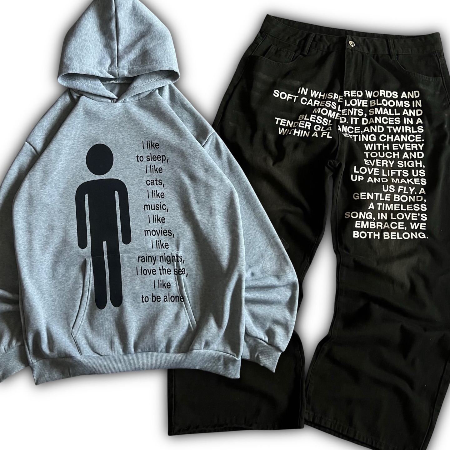 Women And Men Fashion - Amerikan Desenli Harfli Kot Pantolon Y2K