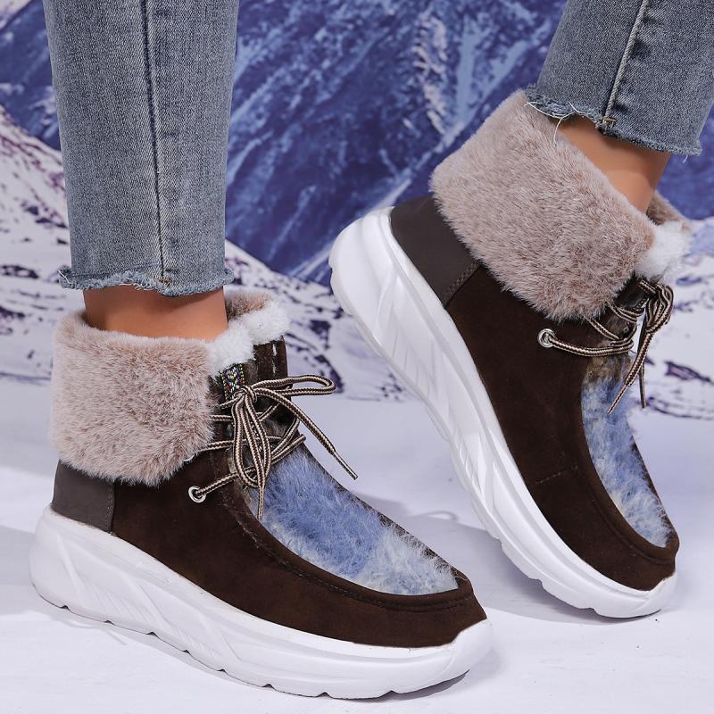 Women'S Fashion Hiking Boots - Moda Taklit Kürk Dantel Up Kar
