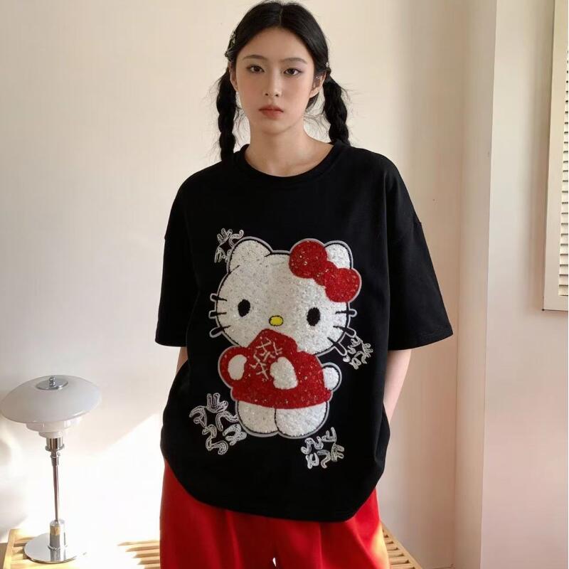 Women'S Fashion Q - Sevimli Kısa Kollu Hello Kitty Yaz