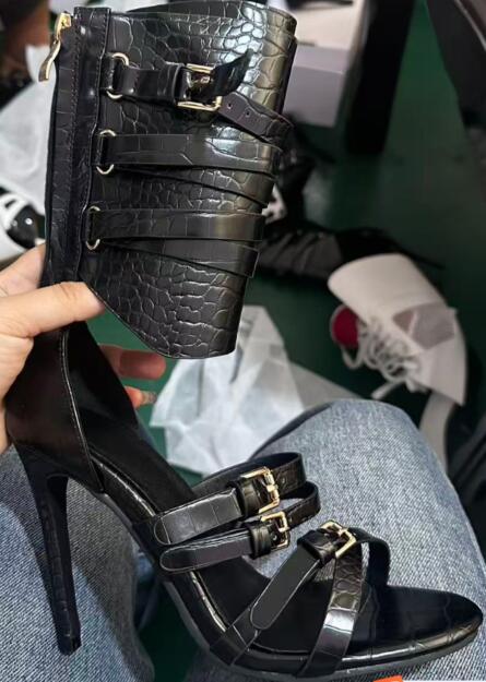 Fashion Women Belt - Seksi Siyah Deri Açık Burun Çapraz