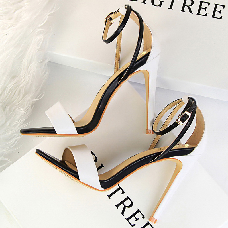 Women'S Fashion Q - Kadın Siyah-Beyaz Muhtasar Deri 11 cm