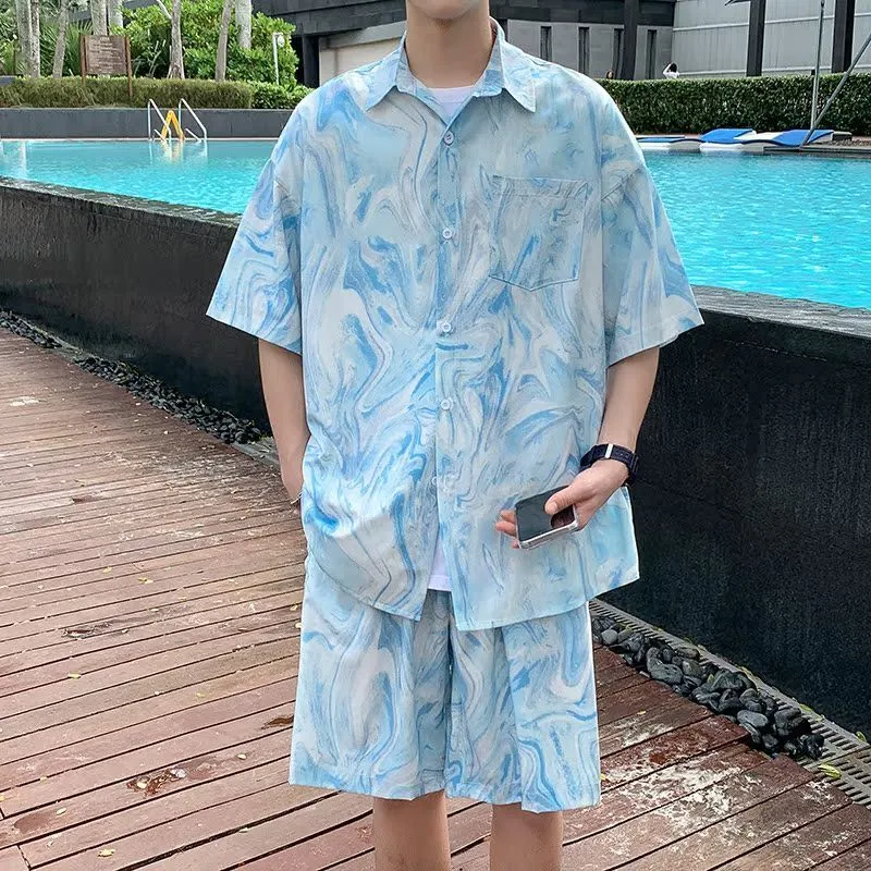 Tie Dye Two Piece - Erkek Hawaii Plaj Tie Dye Gömlek