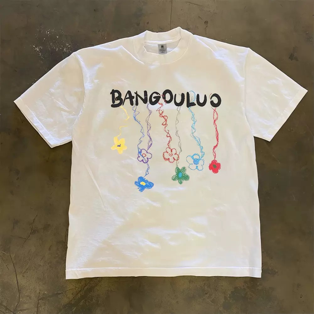 Women'S Young Fashion - BANGOULUO T-Shirt Erkek Kadın Renkli Çiçek