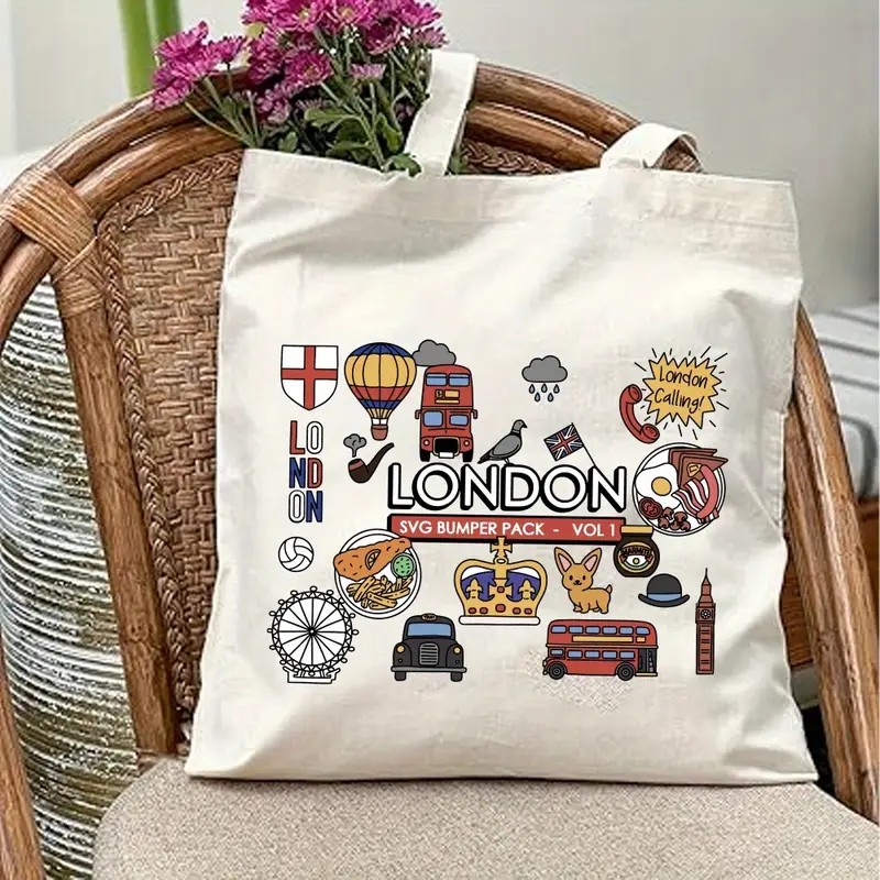Women'S Fashion London - Londra İngiltere Grafik Kanvas Tote Çanta