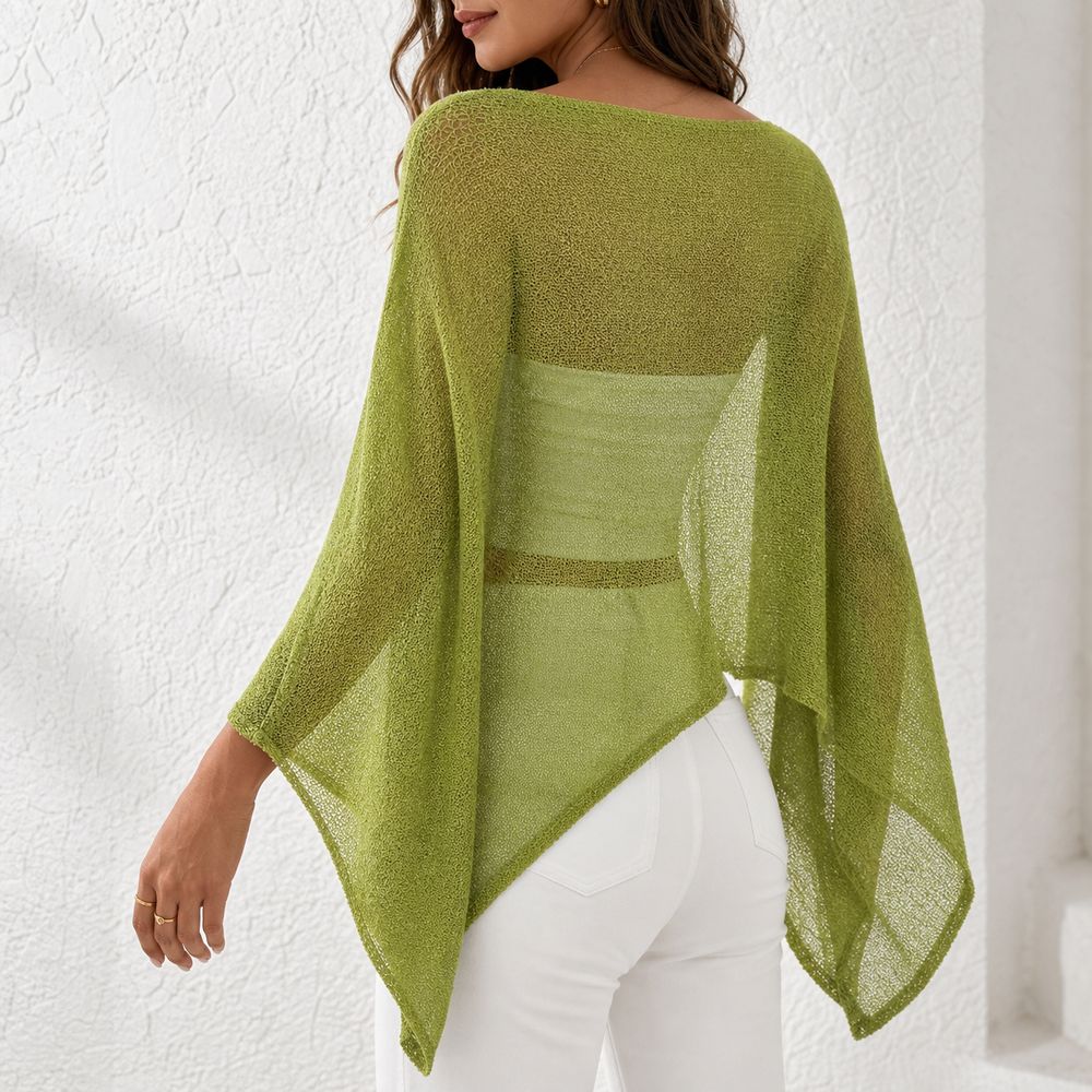 Asymmetric Top Women - Şık Omuzları Açık Ponço Bluzlar Şeffaf