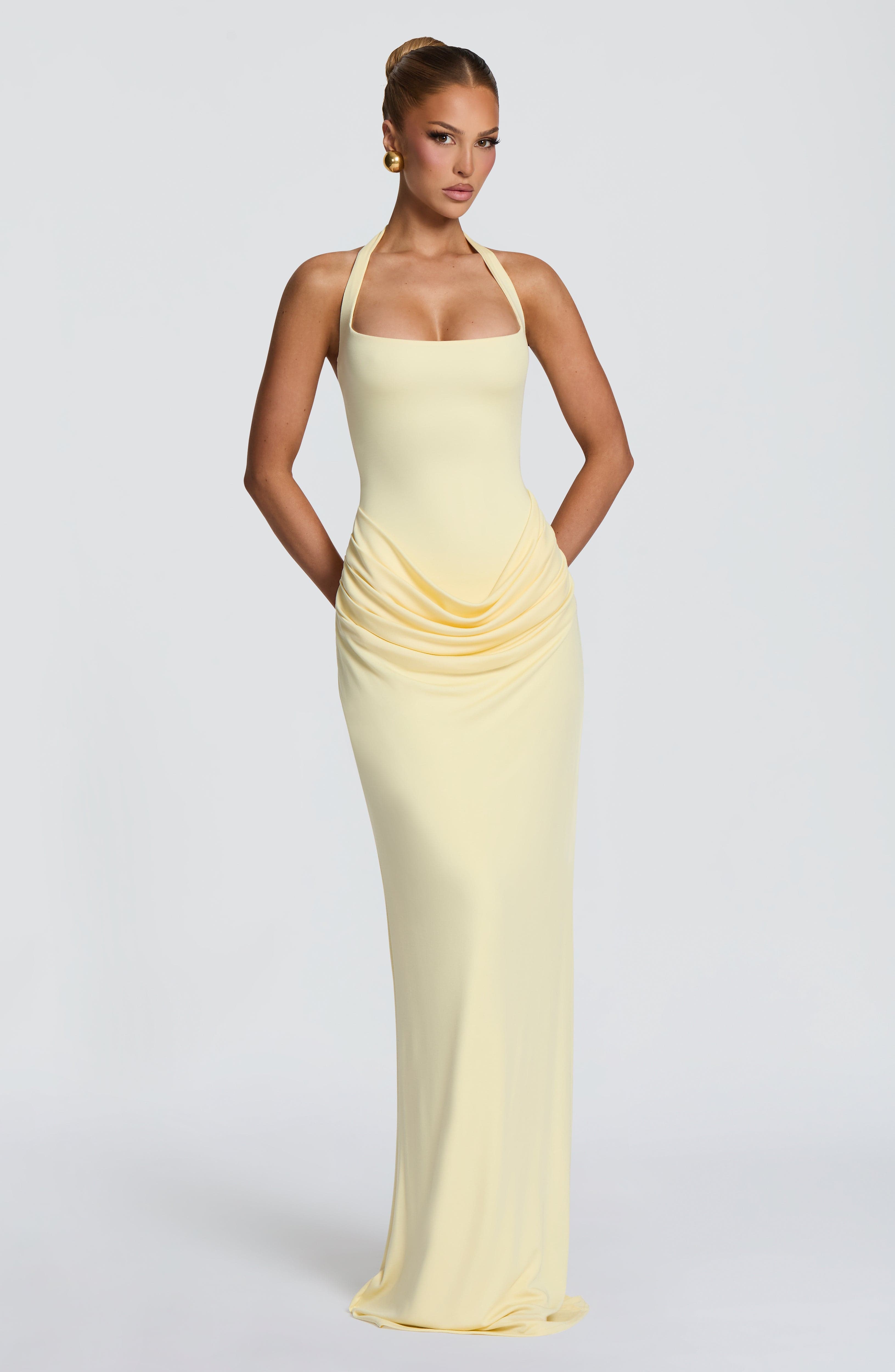 Bodycon Dress Women - Halter Yaka Kare Kesim Maksi Elbise