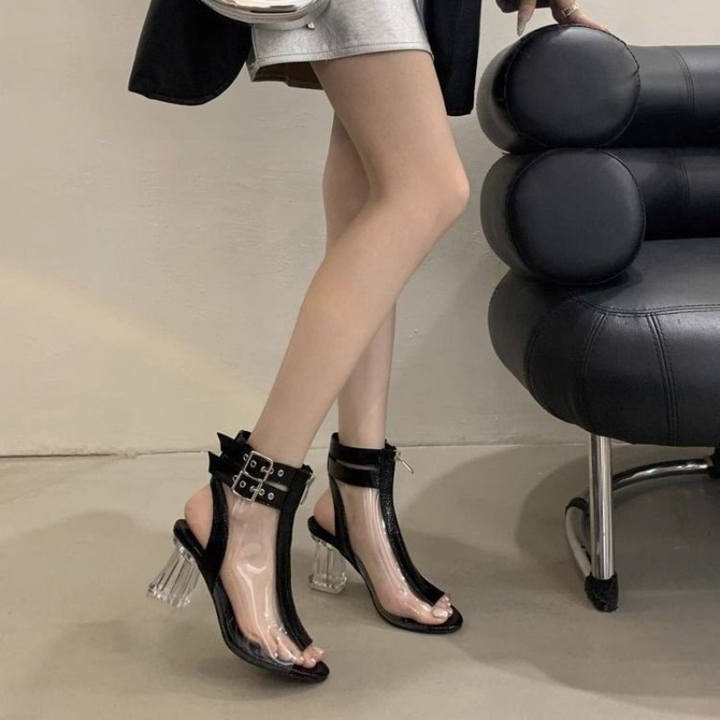 Fashion Women Belt - Kristal Topuk Zip Sandalet Yaz Yeni